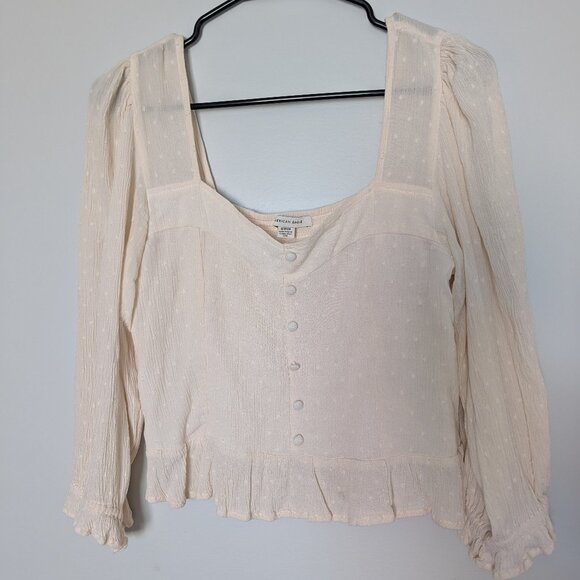 American Eagle Shear Open Back Long Sleeve Blouse, Cream - Size S - Picture 1 of 5
